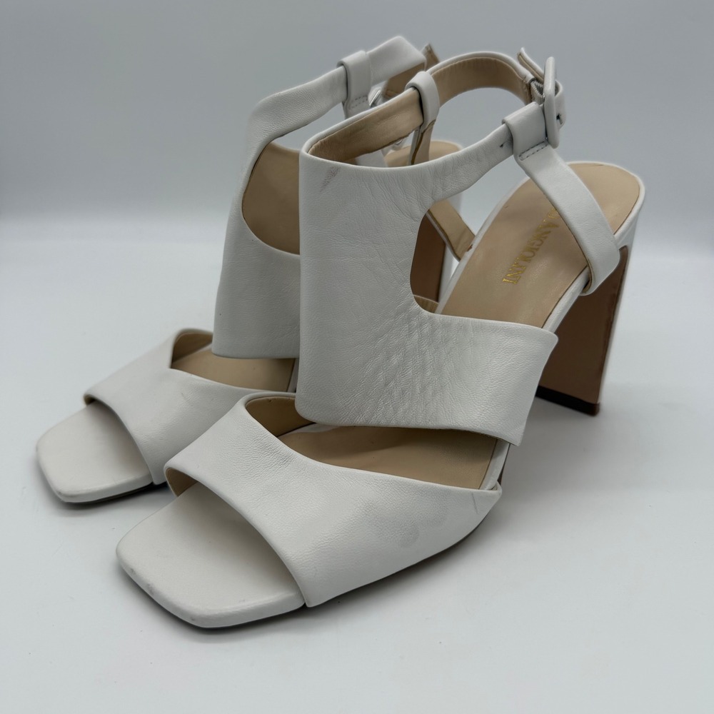 Enzo Angolini Trudy White Leather Block Heel Sandals 8.5M EP-TRUDY